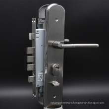 Security door Lockset with Brass Euro Profile Cylinder in Satin Nickel Surface Sliding Locks Security